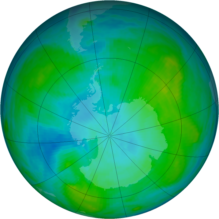 Antarctic ozone map for 13 February 1984